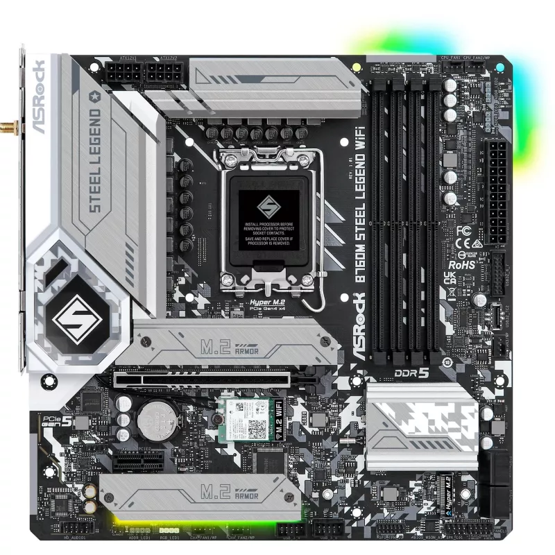 Emaplaat ASRock B760M Steel Legend WiFi — Intel B760, LGA 1700, micro ATX, DDR5, 4 DIMM, 128GB, Wi‑Fi 6E, 2.5Gb LAN