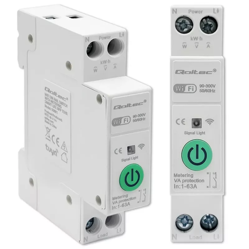 DIN-liistule paigaldatav WiFi-relee QOLTEC 50881 — võrgu lülitusrelee 63A elektripaigaldistele