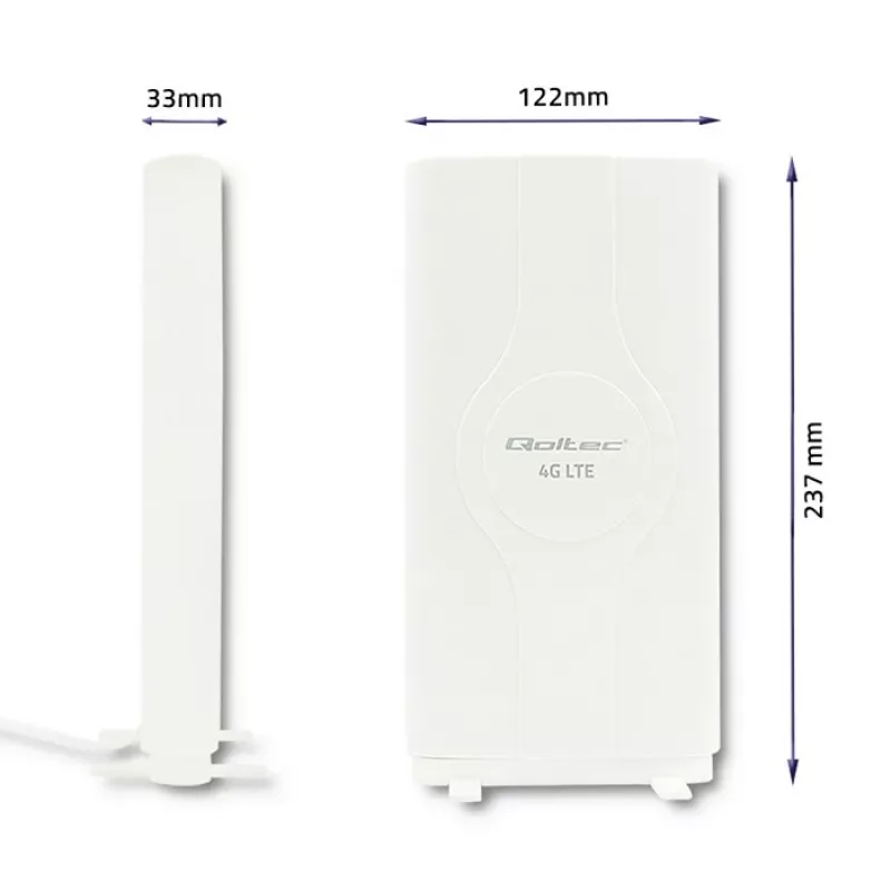 Omnisuunaline antenn QOLTEC 57013, 0,6–2,7 GHz, 30 dBi, vertikaalne polarisatsioon, 50 Ω, valge ABS-korpus