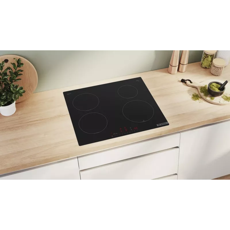 Built-In Hob Bosch PUE611HC1E, Induction, 4 Cooking Zones, PerfectFry Plus, Home Connect, Võimsus Boost , 60cm, Must