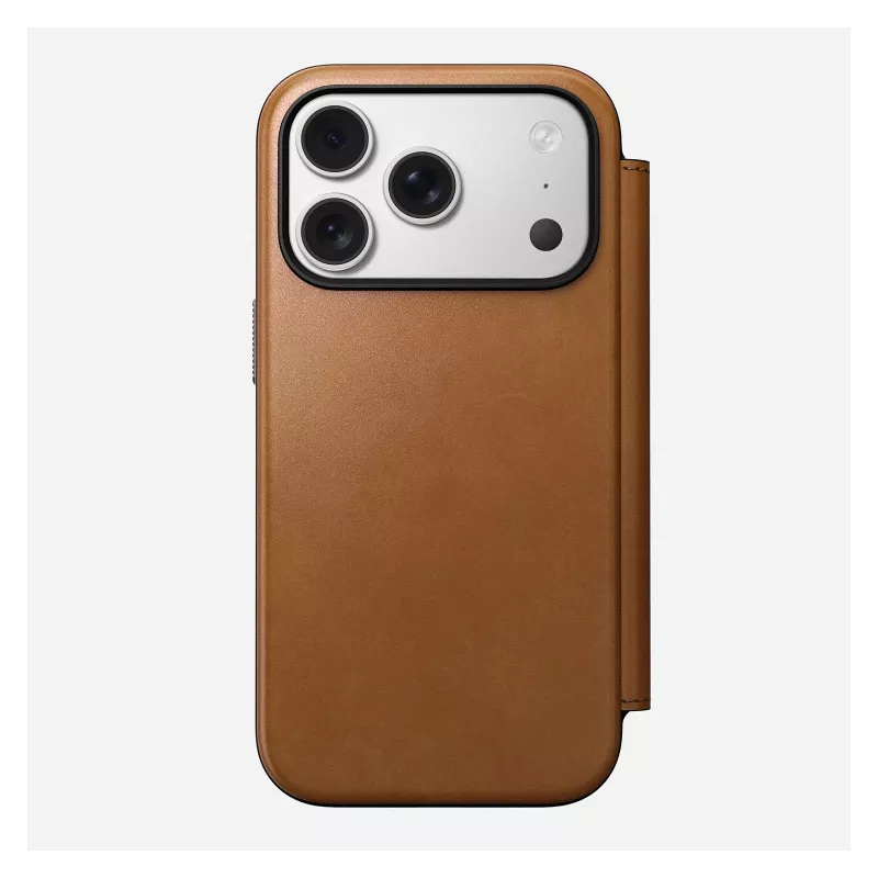 Folio-telefonikott Nomad Modern Leather Folio iPhone 17 Pro jaoks, nahk + alumiinium, 6,3 tolli (16 cm), Tan, 3 kaarditaskut