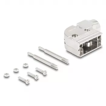 DELOCK D-Sub korpus 9-kontaktiline nurga all 90° kaablikaits, hõbedane plastik, 33×47×16 mm