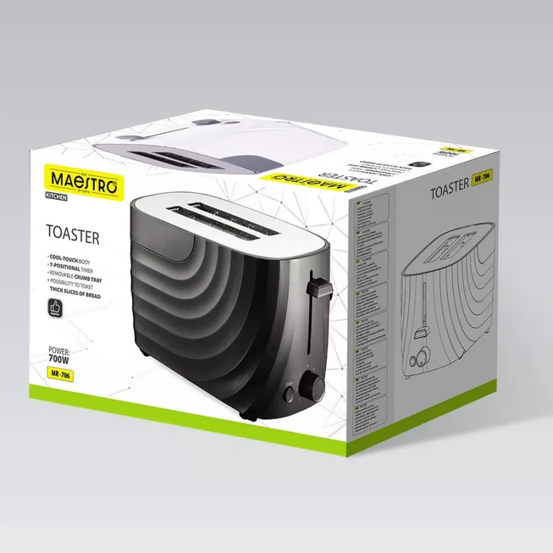 Toaster Maestro MR-706-Must, must kompaktne 2-viiluline röster