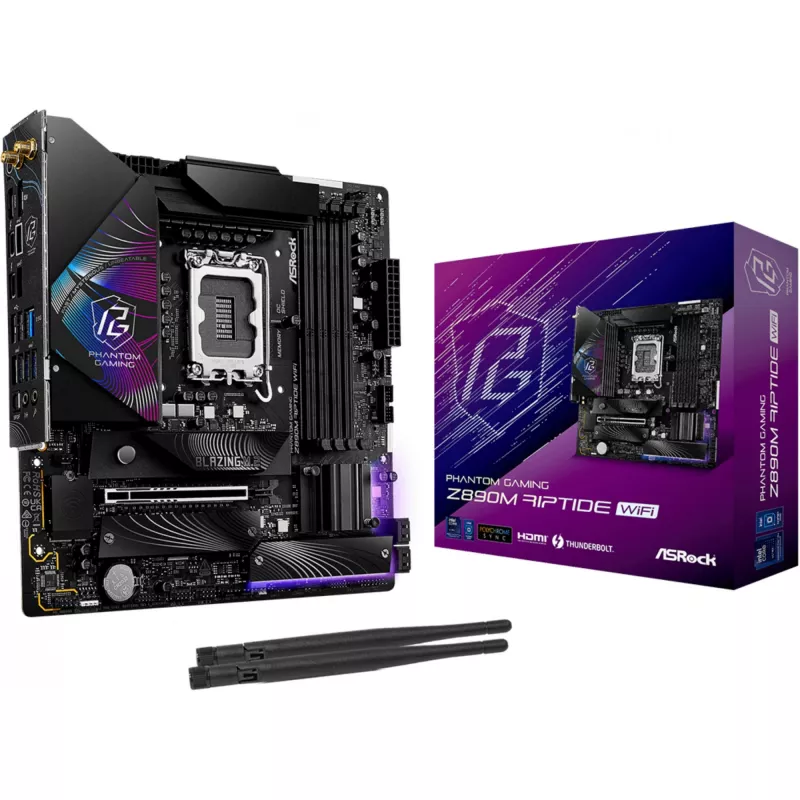 Emaplaat ASRock Phantom Gaming Z890M Riptide WiFi — Intel Z890, LGA1851, microATX, DDR5, 4x DIMM, 256 GB, Wi‑Fi 6E, 2,5Gb LAN