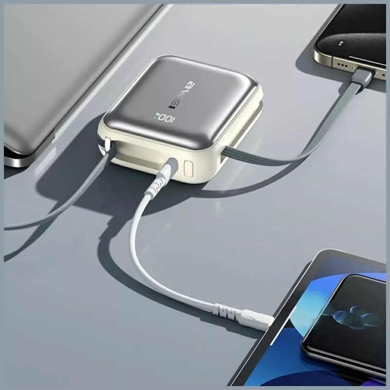 Portable power bank Awei C03 20000mAh with 45W output and integrated USB-A/USB-C kaabel