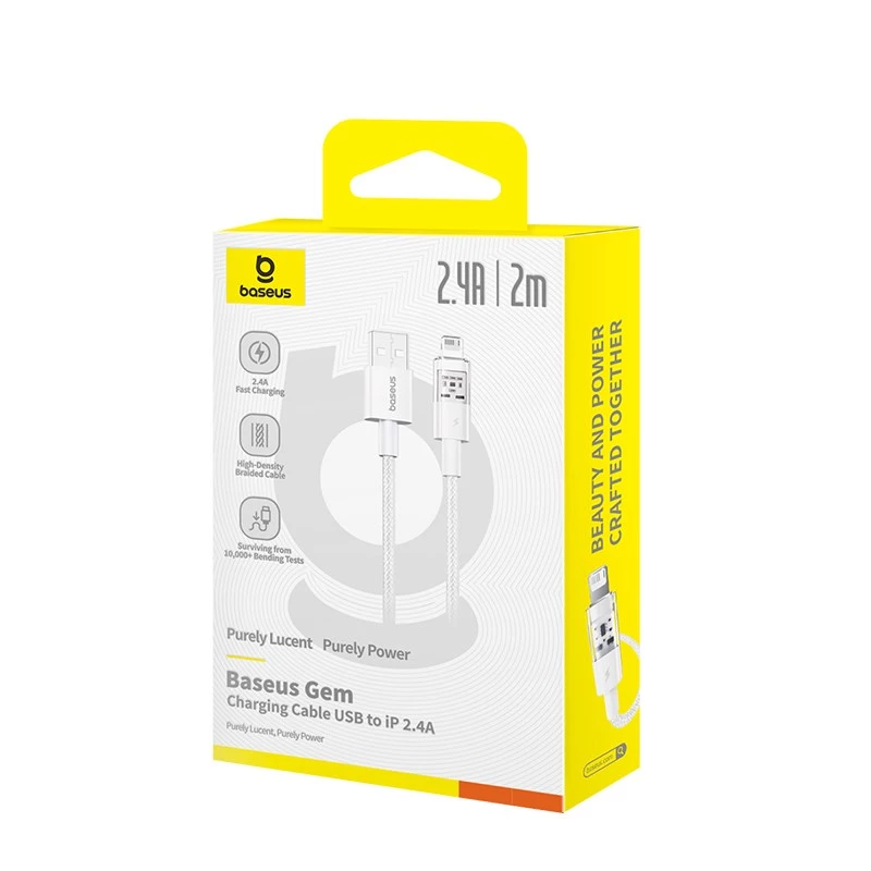 Baseus Gem USB to IP 2.4A kiirlaadimiskaabel 2 m valge
