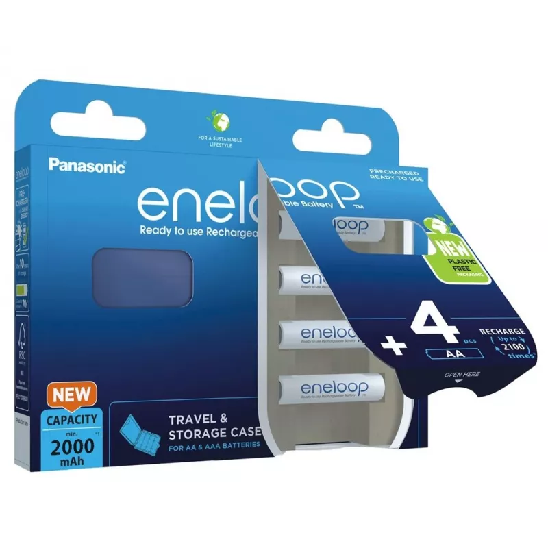 Laetavad patareid PANASONIC ENELOOP AA 2000 mAh 4 tk + karp (BK-3MCDE/4CP+CASE)