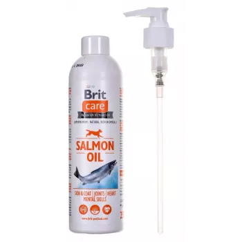 Koerte toidulisandõli Brit Care Salmon Oil 250 g — vedel, säilitusainetevaba, parandab nahka ja karvkatet