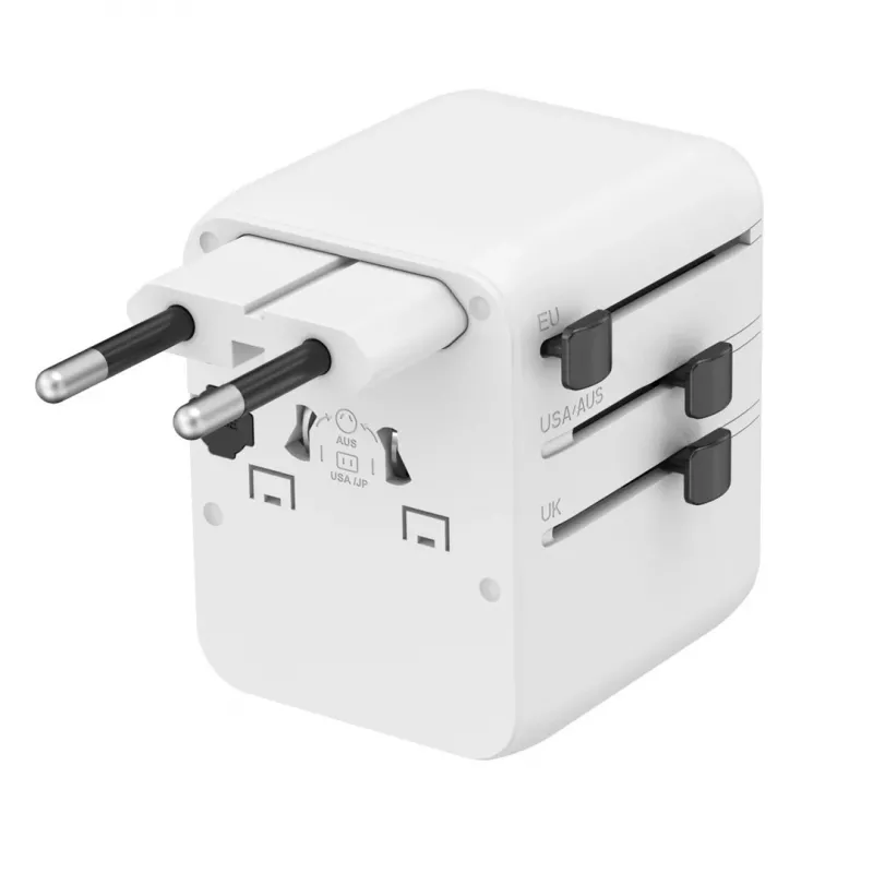 Reisiadapter GEMBIRD TPA-1A2C20-01-W — 20 W, USB-A (18 W) + 2× USB-C (20 W), Type E pistik, valge