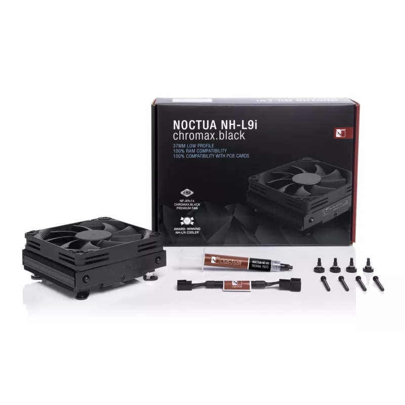 Protsessori jahuti Noctua NH-L9i chromax.Must, madalprofiilne 92 mm ventilaator, LGA1151/LGA115x/AM4 toega, 37 mm kõrgus, 95x95 mm jahutusradiaator