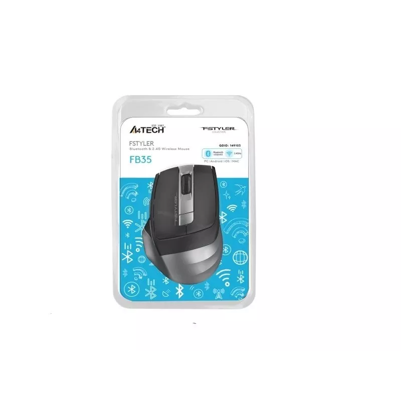 Juhtmevaba hiir A4Tech FB35 (mudel 46717) — Bluetooth + 2,4 GHz, 2000 DPI, 6 nuppu, hall