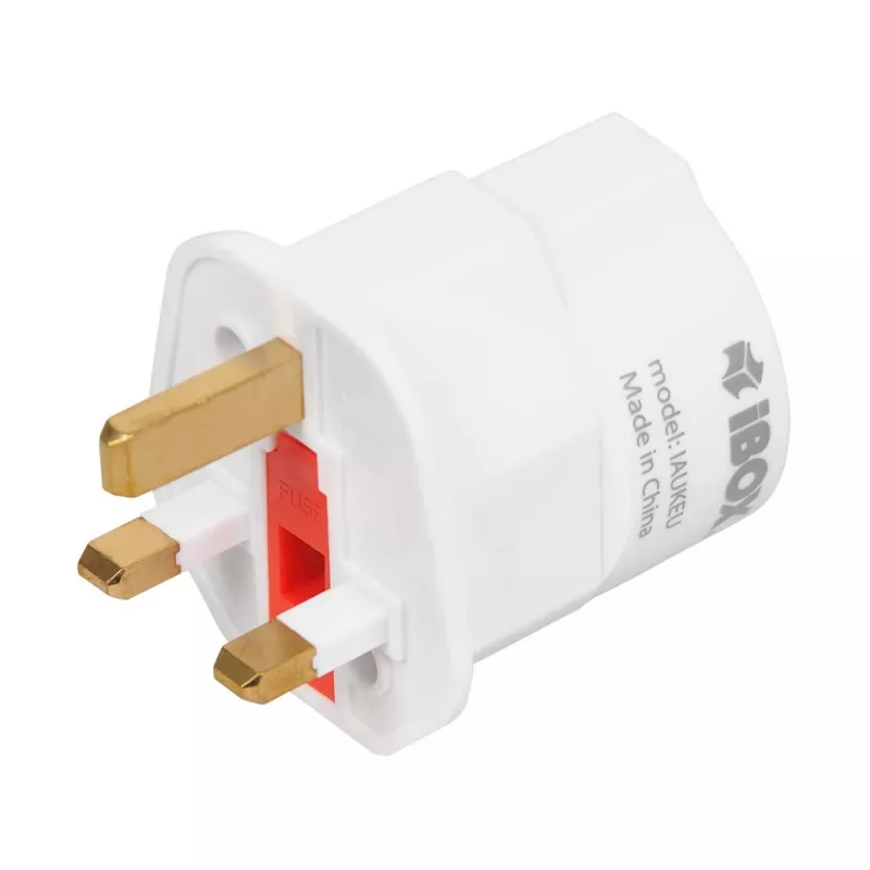 Toiteadapter IBOX iaukeu vahetatavate UK (tüüp G) ja EL-i (tüüp E) pistikutega, 100–240V 50/60Hz, 7,5 A, valge