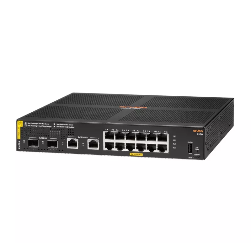 HPE Aruba Networking 6100 12G Class4 PoE 2G/2SFP+ 139W Hallatav L3 Gigabit Ethernet (10/100/1000) Power over Ethernet (PoE) 1U Must