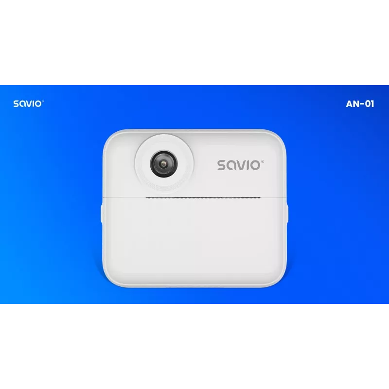 Kiirtrükiga lastekaamera SAVIO AN-01, valge, 2,4-tolline LCD, MicroSDHC kuni 32 GB, USB-C, 1200 mAh aku, sisseehitatud välklamp puudub