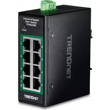 TRENDnet 8-pordiline tööstuslik Gigabit PoE+ DIN-rööpa minilüliti (TI-PGLC80)