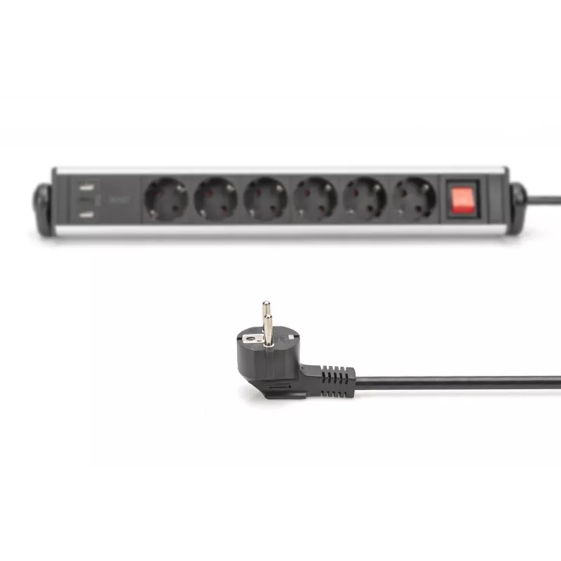 Digitus 6-suunaline kontori pikendusjuhe 3 USB pordiga 1,5 m kaabel