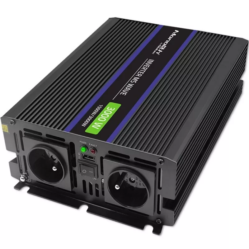 Pingemuundur QOLTEC Monolith 3000 MS Wave, 12 V → 230 V, 1500/3000 W, USB-ga