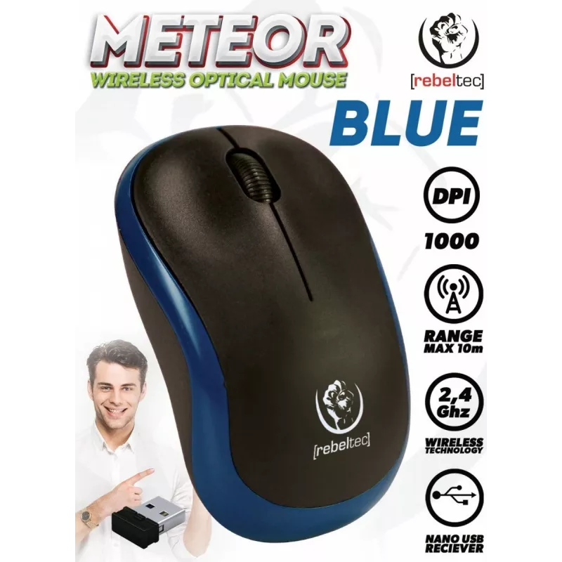 Juhtmevaba optiline hiir Rebeltec METEOR sinine RBLMYS00048 USB