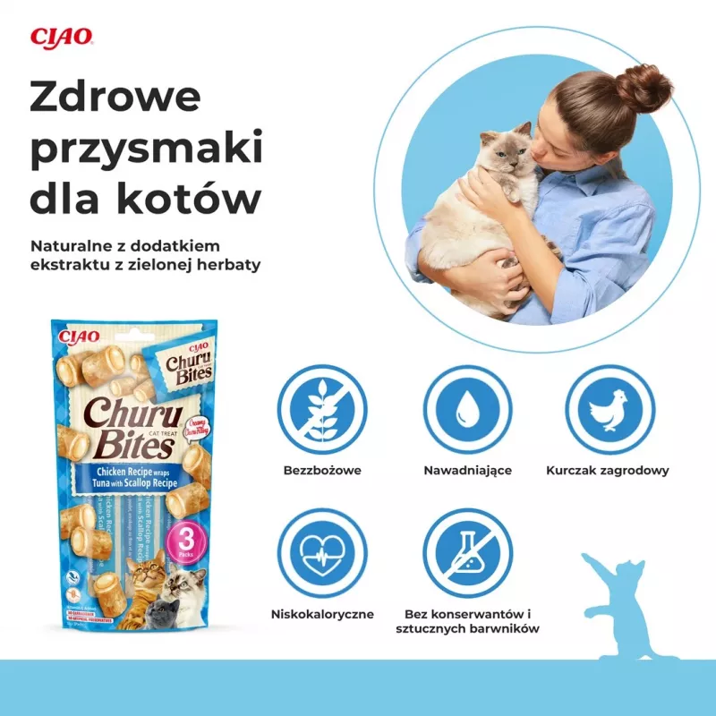 INABA Churu Bites kana tuunikala ja kammkarpidega - kassi maiuspalad - 3x10 g