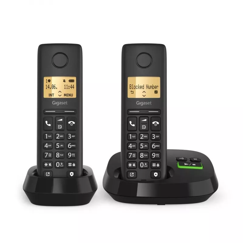 Juhtmeta analoog/DECT telefon Gigaset PURE 100A Duo — 2 toru, valjuhääldi, kõne tuvastus, 1,5-tolline ekraan, must