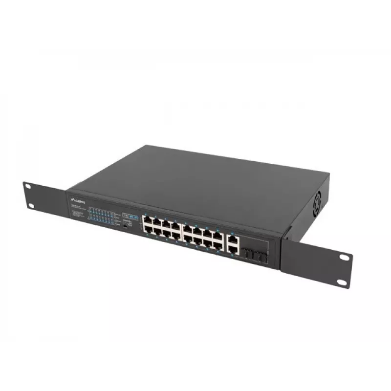 Haldamatu lüliti LANBERG RSFE-16P-2C-250 — 18-port Gigabit, 16x PoE+ (30W), 2x SFP, 250W, 1U, metall, riiulipaigaldus