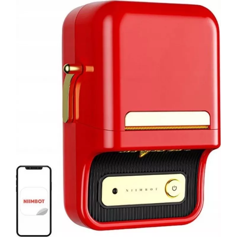 Sildiprinter NIIMBOT B21S punane — kompaktne termoprinter Bluetoothiga, 50 mm prindilaius, 60 mm/s, 1200 mAh aku