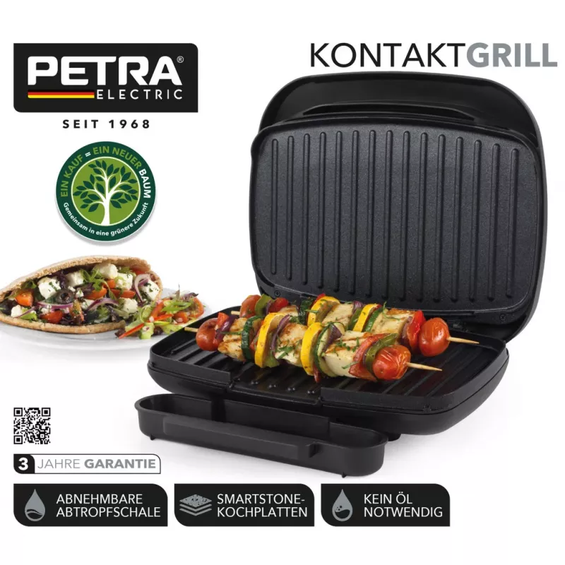 Elektri grill Petra PT4366MBLKVDE must, mittenakkuva pinnaga ja reguleeritava temperatuuriga