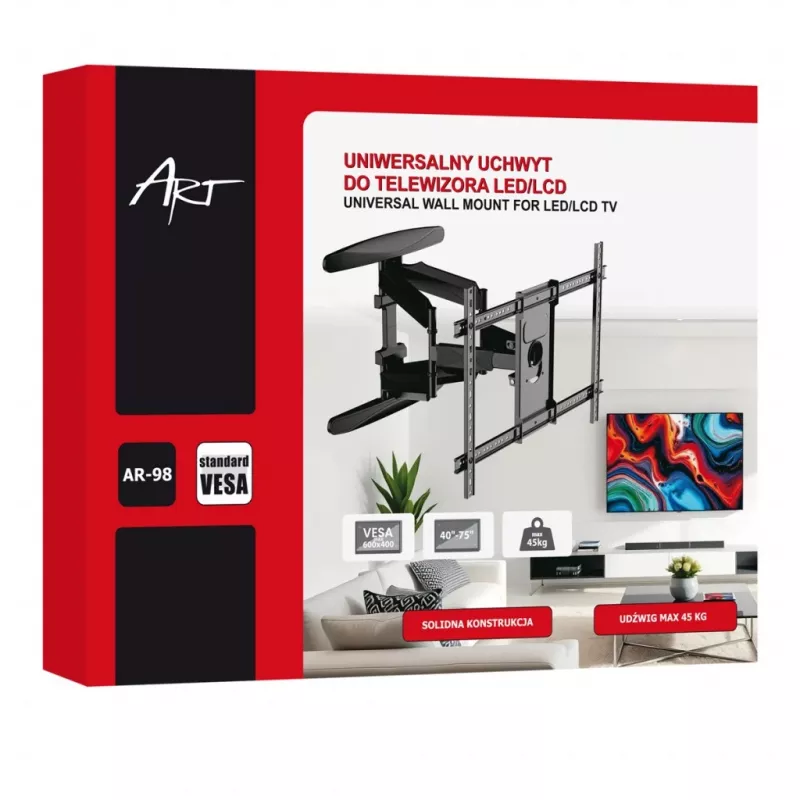 GART LCD/LED TV kinnitus 40-75 45 kg vertikaalne/horisontaalne reguleerimine 58-380 mm max VESA 600x400