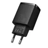 Sisene USB kiirlaadija Baseus CCXJ-B01 — 2 porti (USB-C PD 20W + USB-A QC3.0 18W), 100–240 V, must