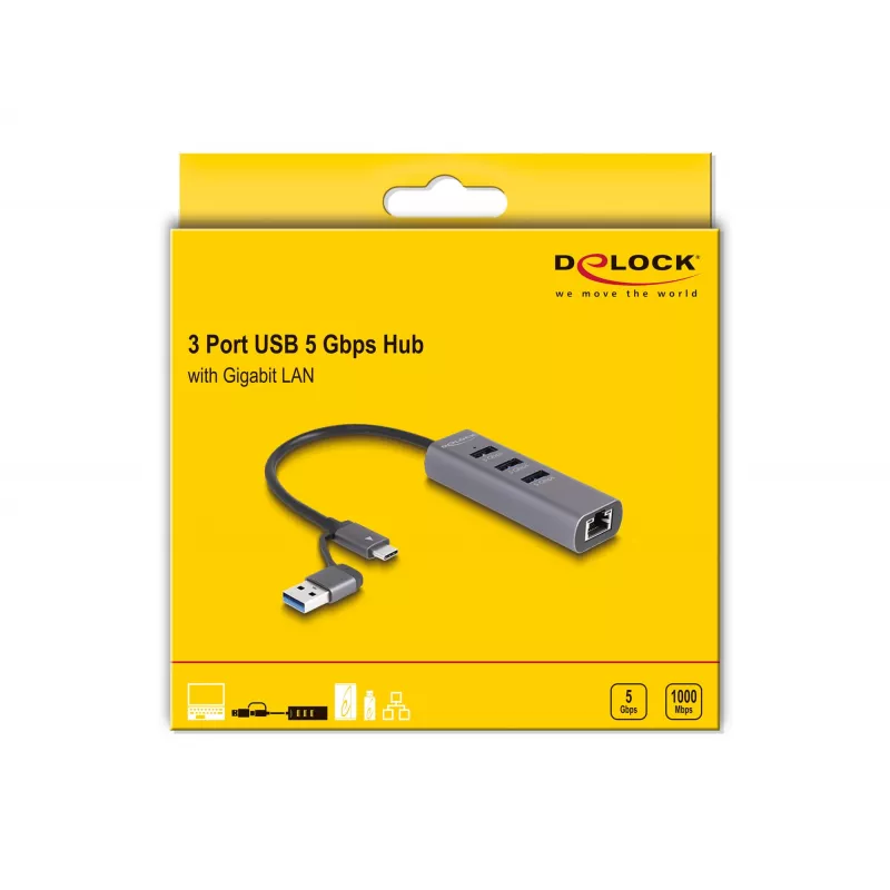 DeLOCK 64282 sülearvuti dokkimisjaam ja pordireplikaator Juhtmega USB 3.2 Gen 1 (3.1 Gen 1) Type-C Hall (64282)