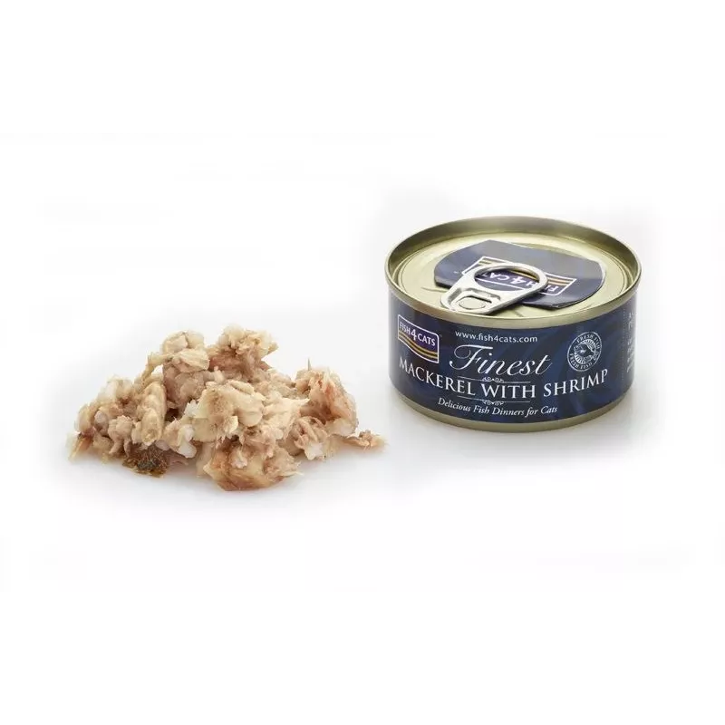 Märg kassitoit FISH4DOGS Makrell krevettidega 70 g — täiskasvanud, kalamaitseline, purk, gluteenivaba