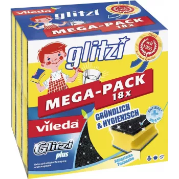 Puhastuskäsn VILEDA Glitzi plus MEGA-PACK 18x — küürimiskäsnade komplekt nõude ja pindade jaoks