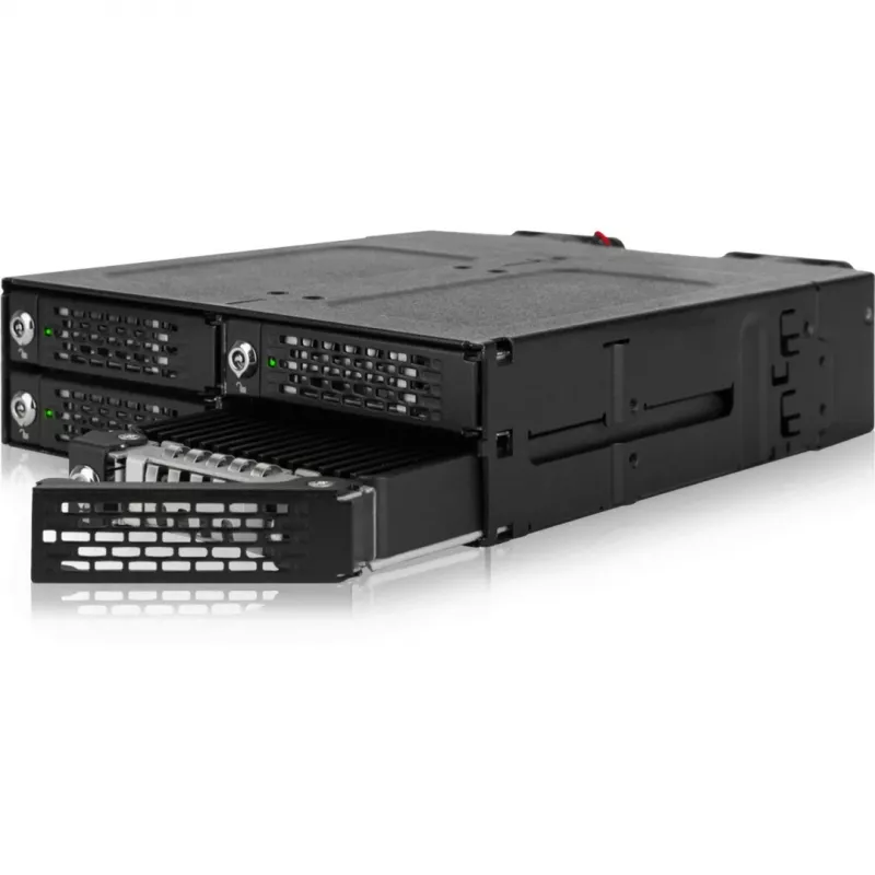 ICY DOCK - ToughArmor MB720MK-B V3 - 4x PCIe 4.0 M.2 NVMe 4x OCuLink-ile 1x 5.25 sahtliga mobiilses raamis, metallist, must, võtmelukuga (tri-mode ühilduv)