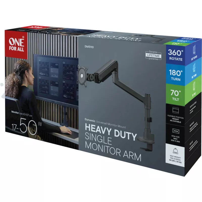 Universaalne raskeveoklassi monitori käsi DM 5110 Single Heavy Duty, monitori kinnitus, must, 43–127 cm (17–50) monitorile