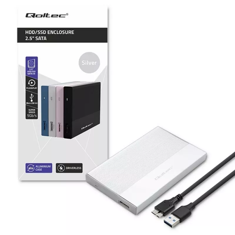 Korpus 2,5-tollisele SATA SSD/HDD-le QOLTEC 52278 USB 3.0, toetab kuni 2 TB