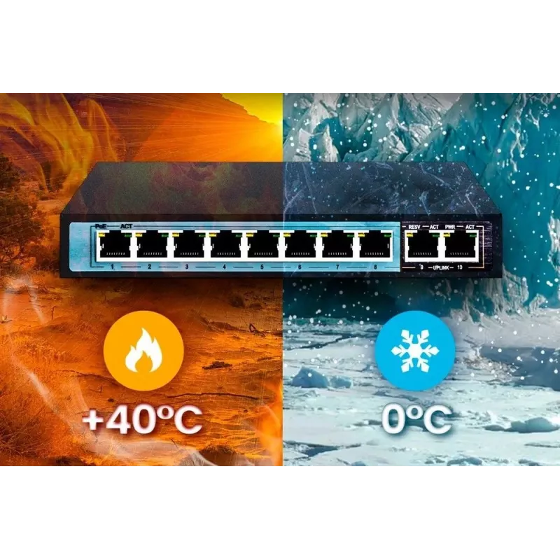 Extralink PoE kommutaator CERES 8x 100Mb/s PoE/PoE+, 2x RJ45 üleslink 100Mb/s, 96W