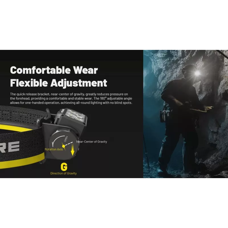 Nitecore HC70 UHE otsalamp, 1600 lm, 6 LED-i, IP68, USB-ga laetav, alumiinium, 172 g, must