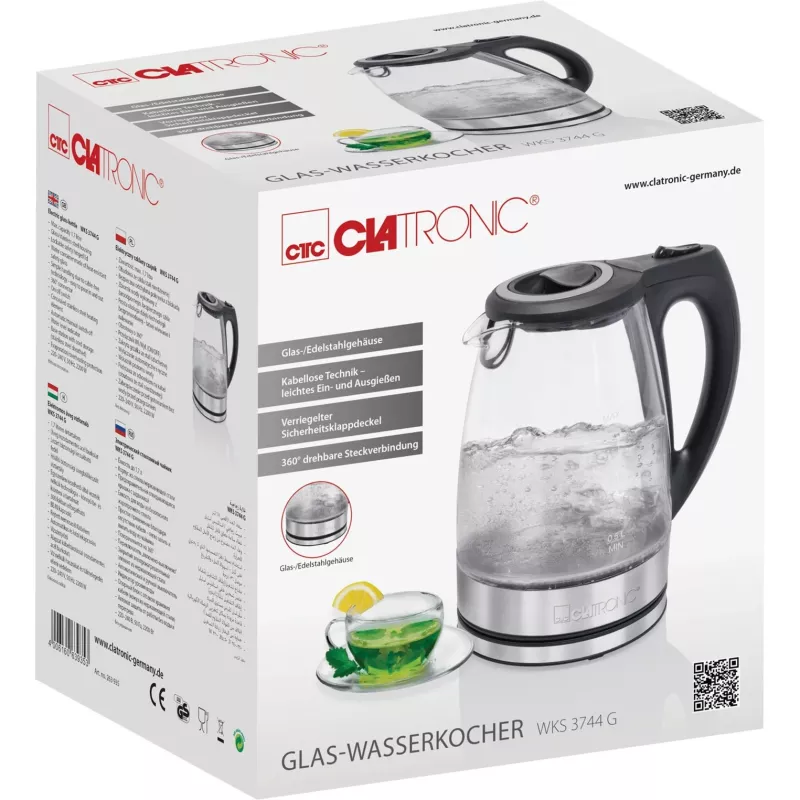 Elektriline veekeetja CLATRONIC WKS 3744 G — 1,7 L, 2200 W, roostevaba teras/plast, veetaseme indikaator