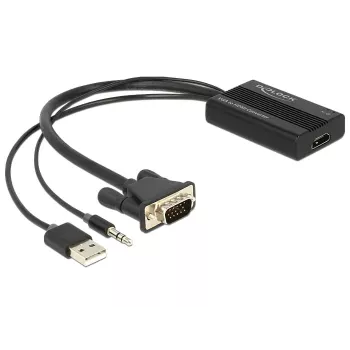 Video kaabli adapter DeLOCK 62597 0,25 m HDMI tüüp A VGA D-Sub 3,5 mm USB tüüp A must