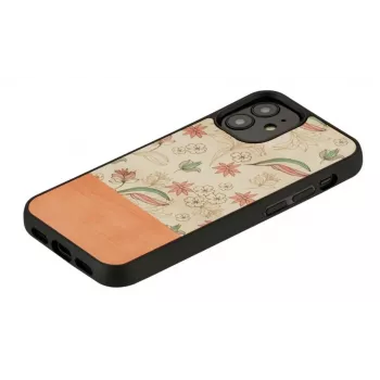 Kaitsev telefoniümbris Man and Wood iPhone 12 mini jaoks — roosa lill mustal