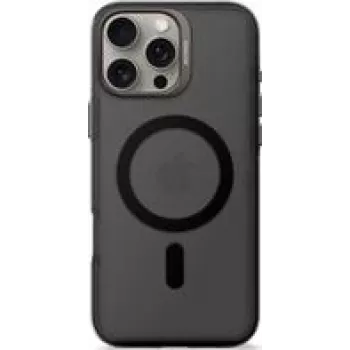 Telefoni seljakott Decoded iPhone 16 Pro Max jaoks — läbipaistev must, taaskasutatud plastik, karastatud klaasist ekraanikaitse