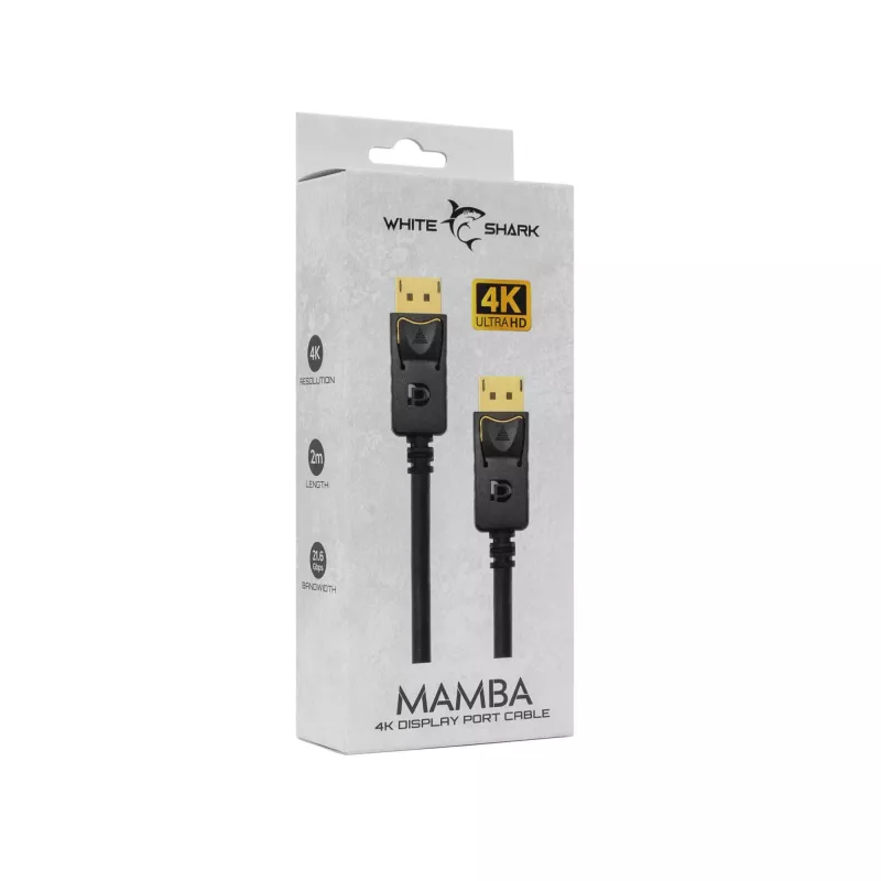 DisplayPort-kaabel White Shark MAMBA 2m — 4K 60Hz, 2.0-ga ühilduv