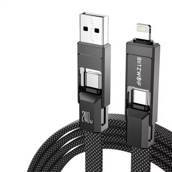 4-in-1 kaabel BlitzWolf BW-HDC7 — USB-C, Lightning, USB-A, Micro-USB 1,2 m 240 W must