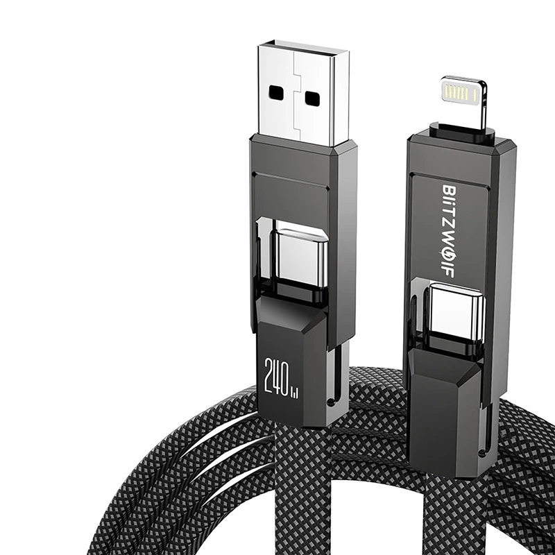 4-in-1 kaabel BlitzWolf BW-HDC7 — USB-C, Lightning, USB-A, Micro-USB 1,2 m 240 W must