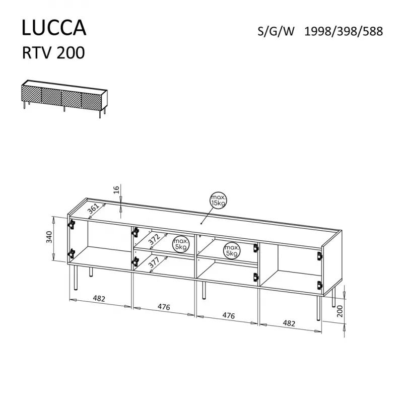 Cama LUCCA 4D TV-kapp 200x40x59 must