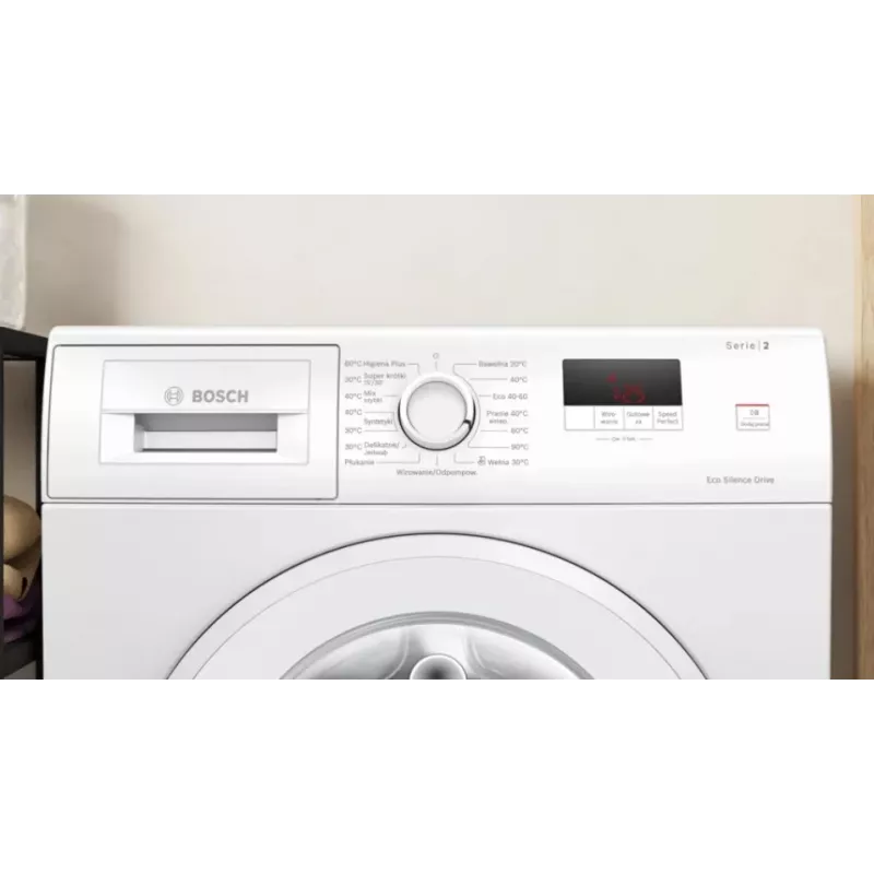 Eestlaetav pesumasin Bosch WGE02201PL — 8 kg, 1200 p/min, 55 L trummel, LED-ekraan, inverter