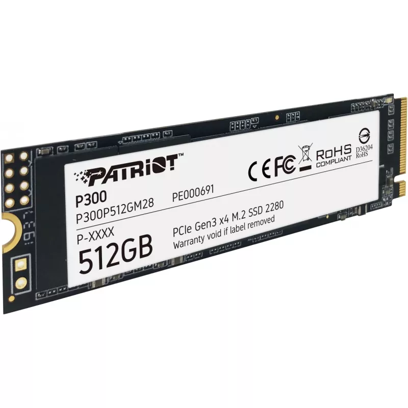 Sisemine SSD PATRIOT P300 512 GB M.2 PCIe NVMe — lugemine 1700 MB/s, kirjutamine 1200 MB/s, 3D NAND, 3,8 mm, TBW 240