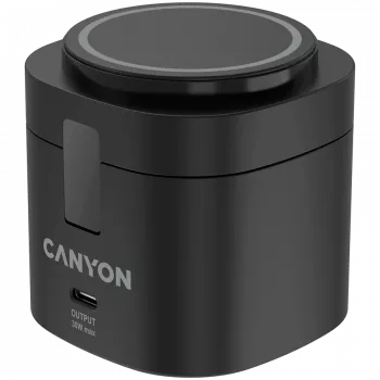 Canyon 4-in-1 juhtmeta laadimisalus, max 30W, mõõdud: 70x70x70,3 mm, kaal: 414 g, koos 65W laadija ja 1M kaabliga, must