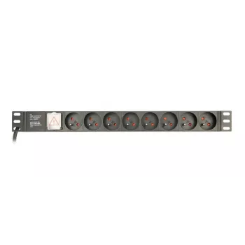 Toitejaotusplokk Gembird EG-PDU-014-FC14, 8 vahelduvvoolupesa, C14 sisend, 3 m kaabel, 1U alumiiniumkorpus, 10 A, 3680 W