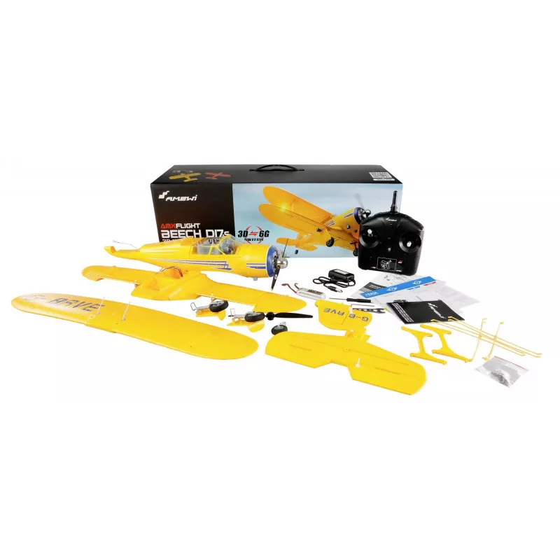 RC-lennuk Amewi AMXFlight Beech D17s 3D/6G RTF — kollane, lennuvalmis mudel